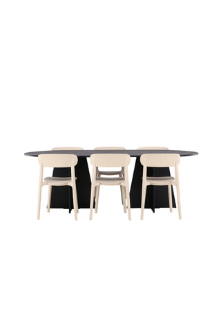 Venture Home Bootcut Ovalt matbord - Svart / Svart Fanéer +Åstol Matstol - Natur Träplastkomposit _6
