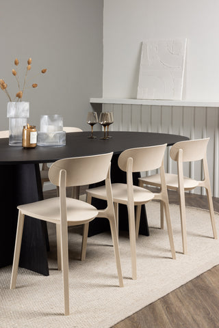 Venture Home Bootcut Ovalt matbord - Svart / Svart Fanéer +Åstol Matstol - Natur Träplastkomposit _6