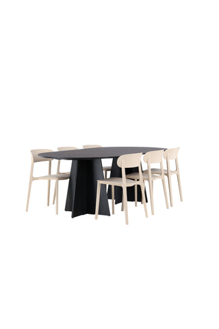 Venture Home Bootcut Ovalt matbord - Svart / Svart Fanéer +Åstol Matstol - Natur Träplastkomposit _6