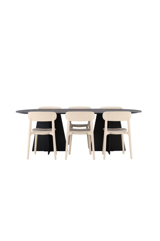 Venture Home Bootcut Ovalt matbord - Svart / Svart Fanéer +Åstol Matstol - Natur Träplastkomposit _6