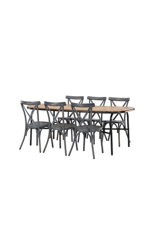 Venture Home Holmbeck Matbord Stål - Svart / Rektangulär 90*200*75 +Tablas Matstol Aluminium - Svart / _6
