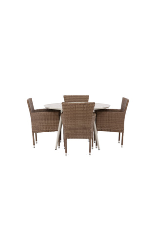 Venture Home Lina Matbord - Beige - Runt 120 cm +Malina Matstol Alumnium - Natur / Wicker _4