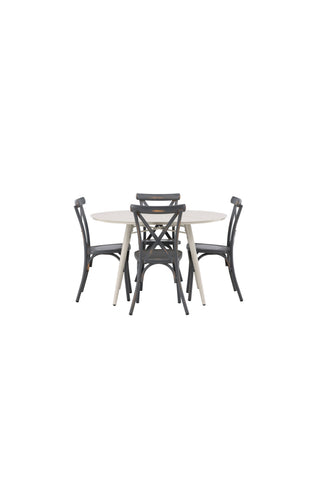 Venture Home Lina Matbord - Beige - Runt 120 cm +Tablas Matstol Aluminium - Svart / _4