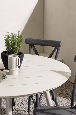 Venture Home Lina Matbord - Beige - Runt 120 cm +Tablas Matstol Aluminium - Svart / _4