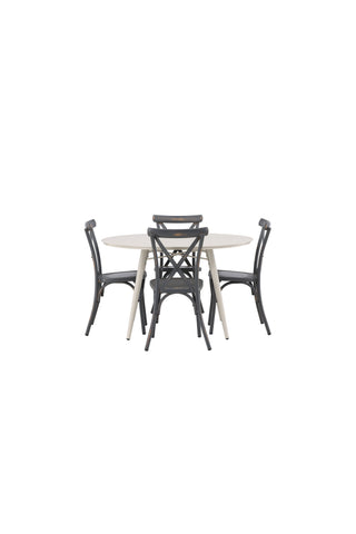 Venture Home Lina Matbord - Beige - Runt 120 cm +Tablas Matstol Aluminium - Svart / _4
