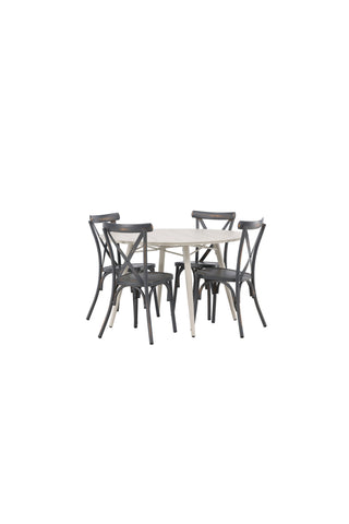 Venture Home Lina Matbord - Beige - Runt 120 cm +Tablas Matstol Aluminium - Svart / _4