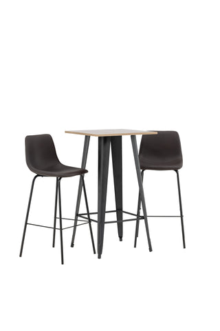 Venture Home Tempe Barbord - Svart / Natur MDF +Alexi Barstol - Mattsvart / Mörkbrun PU _2