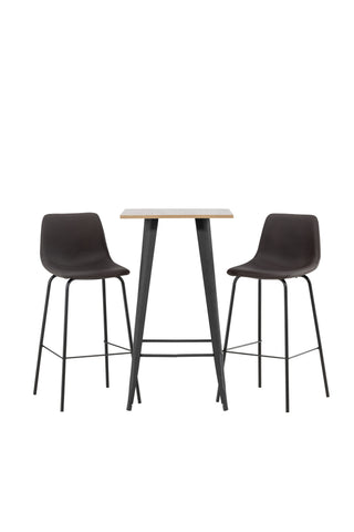 Venture Home Tempe Barbord - Svart / Natur MDF +Alexi Barstol - Mattsvart / Mörkbrun PU _2
