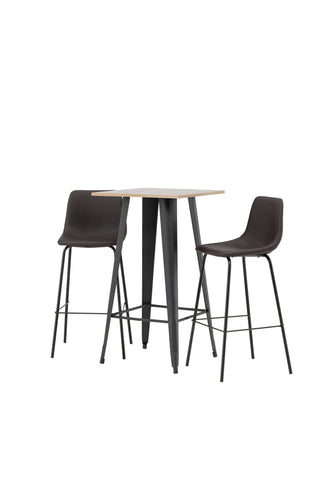 Venture Home Tempe Barbord - Svart / Natur MDF +Alexi Barstol - Mattsvart / Mörkbrun PU _2
