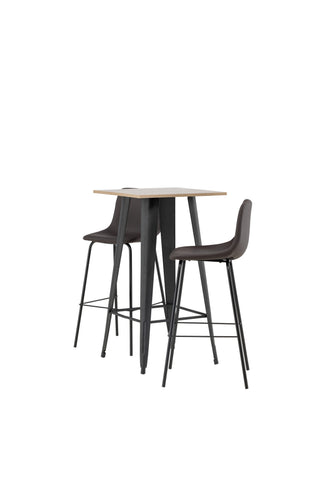 Venture Home Tempe Barbord - Svart / Natur MDF +Alexi Barstol - Mattsvart / Mörkbrun PU _2