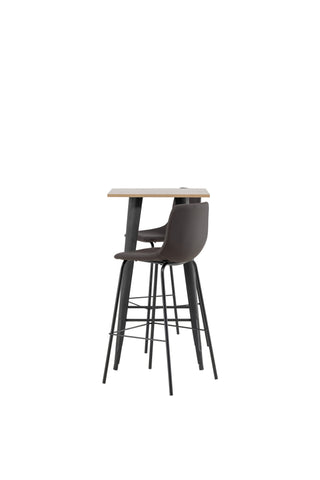 Venture Home Tempe Barbord - Svart / Natur MDF +Alexi Barstol - Mattsvart / Mörkbrun PU _2