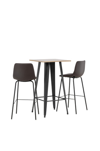 Venture Home Tempe Barbord - Svart / Natur MDF +Alexi Barstol - Mattsvart / Mörkbrun PU _2