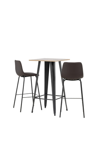 Venture Home Tempe Barbord - Svart / Natur MDF +Alexi Barstol - Mattsvart / Mörkbrun PU _2