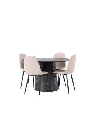 Venture Home Lanzo Matbord φ120 - Mocca/Mocca +Polar Matstol - Svart / Beige Boucle _4