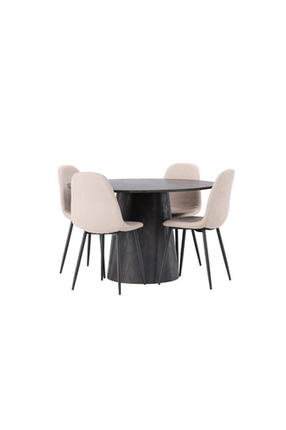 Venture Home Lanzo Matbord φ120 - Mocca/Mocca +Polar Matstol - Svart / Beige Boucle _4