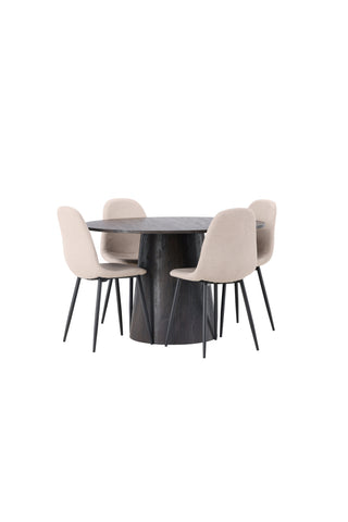 Venture Home Lanzo Matbord φ120 - Mocca/Mocca +Polar Matstol - Svart / Beige Boucle _4