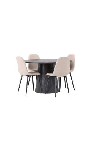 Venture Home Lanzo Matbord φ120 - Mocca/Mocca +Polar Matstol - Svart / Beige Boucle _4