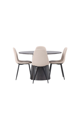 Venture Home Lanzo Matbord φ120 - Mocca/Mocca +Polar Matstol - Svart / Beige Boucle _4