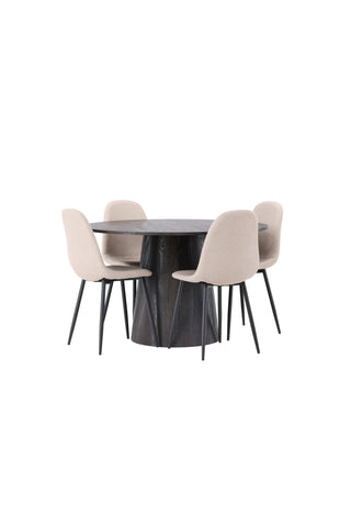 Venture Home Lanzo Matbord φ120 - Mocca/Mocca +Polar Matstol - Svart / Beige Boucle _4