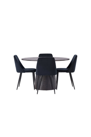 Venture Home Lanzo Matbord φ120 - Mocca/Mocca +Nattmatstol - Svart / Svart sammet _4