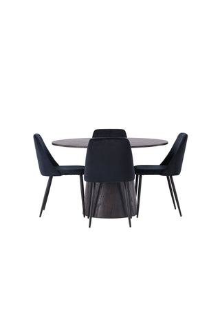 Venture Home Lanzo Matbord φ120 - Mocca/Mocca +Nattmatstol - Svart / Svart sammet _4