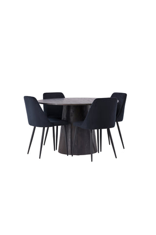 Venture Home Lanzo Matbord φ120 - Mocca/Mocca +Nattmatstol - Svart / Svart sammet _4