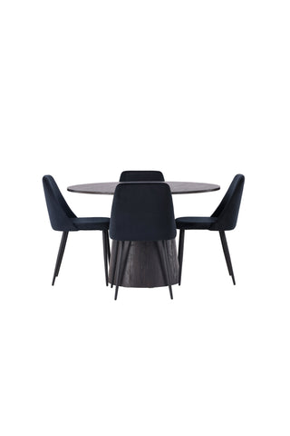 Venture Home Lanzo Matbord φ120 - Mocca/Mocca +Nattmatstol - Svart / Svart sammet _4