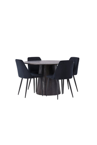 Venture Home Lanzo Matbord φ120 - Mocca/Mocca +Nattmatstol - Svart / Svart sammet _4