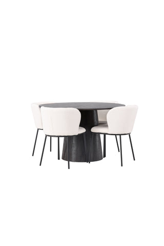 Venture Home Lanzo Matbord φ120 - Mocca/Mocca +Edina Matstol - Svart / Vit Boucle _4