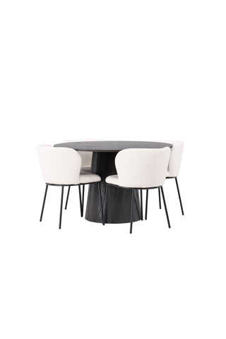 Venture Home Lanzo Matbord φ120 - Mocca/Mocca +Edina Matstol - Svart / Vit Boucle _4