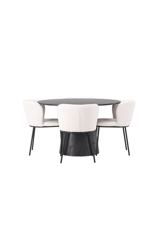 Venture Home Lanzo Matbord φ120 - Mocca/Mocca +Edina Matstol - Svart / Vit Boucle _4