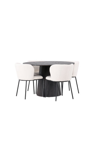 Venture Home Lanzo Matbord φ120 - Mocca/Mocca +Edina Matstol - Svart / Vit Boucle _4