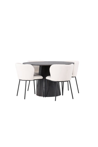 Venture Home Lanzo Matbord φ120 - Mocca/Mocca +Edina Matstol - Svart / Vit Boucle _4