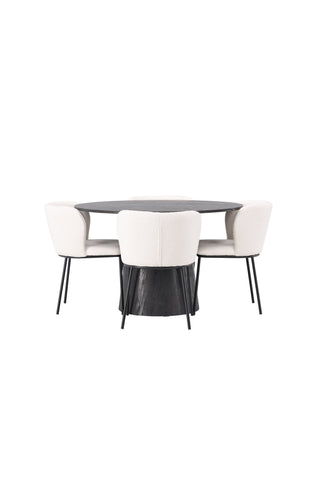 Venture Home Lanzo Matbord φ120 - Mocca/Mocca +Edina Matstol - Svart / Vit Boucle _4
