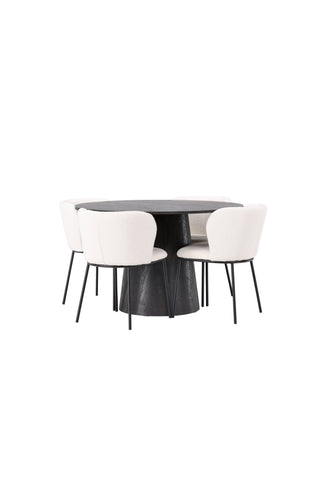 Venture Home Lanzo Matbord φ120 - Mocca/Mocca +Edina Matstol - Svart / Vit Boucle _4