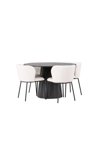 Venture Home Lanzo Matbord φ120 - Mocca/Mocca +Edina Matstol - Svart / Vit Boucle _4