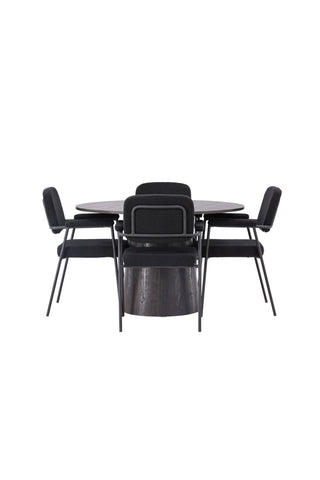 Venture Home Lanzo Matbord φ120 - Mocca/Mocca +Yesterday Dining Chair - Svart / Svart Boucle _4