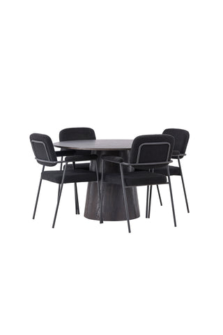 Venture Home Lanzo Matbord φ120 - Mocca/Mocca +Yesterday Dining Chair - Svart / Svart Boucle _4