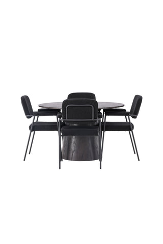 Venture Home Lanzo Matbord φ120 - Mocca/Mocca +Yesterday Dining Chair - Svart / Svart Boucle _4