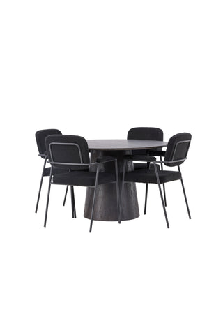 Venture Home Lanzo Matbord φ120 - Mocca/Mocca +Yesterday Dining Chair - Svart / Svart Boucle _4