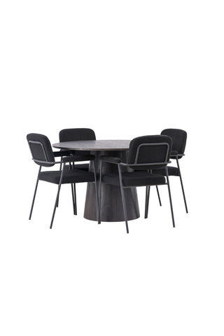 Venture Home Lanzo Matbord φ120 - Mocca/Mocca +Yesterday Dining Chair - Svart / Svart Boucle _4