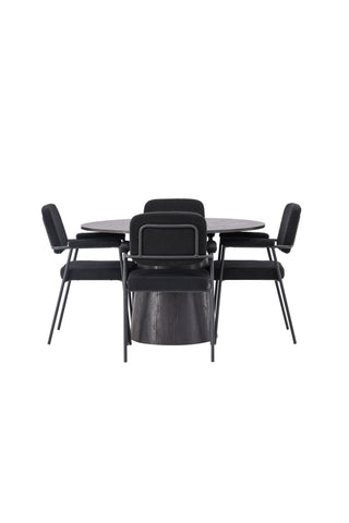Venture Home Lanzo Matbord φ120 - Mocca/Mocca +Yesterday Dining Chair - Svart / Svart Boucle _4