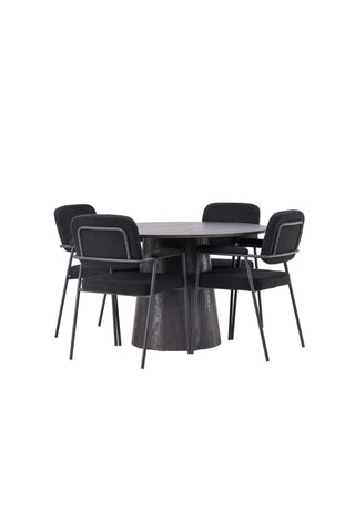 Venture Home Lanzo Matbord φ120 - Mocca/Mocca +Yesterday Dining Chair - Svart / Svart Boucle _4