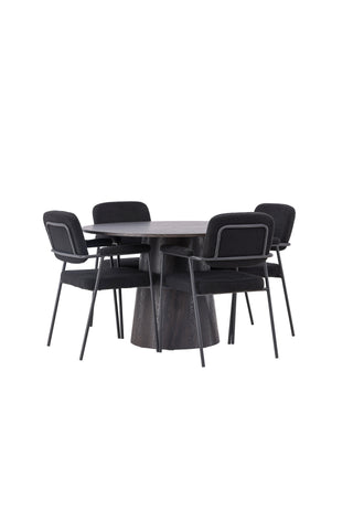 Venture Home Lanzo Matbord φ120 - Mocca/Mocca +Yesterday Dining Chair - Svart / Svart Boucle _4