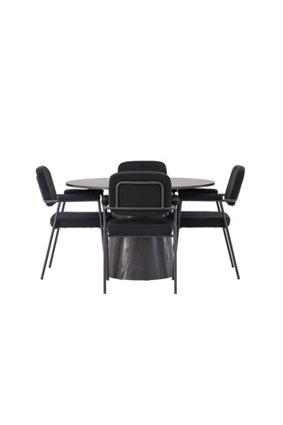 Venture Home Lanzo Matbord φ120 - Mocca/Mocca +Yesterday Dining Chair - Svart / Svart Boucle _4