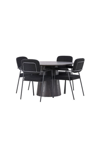 Venture Home Lanzo Matbord φ120 - Mocca/Mocca +Yesterday Dining Chair - Svart / Svart Boucle _4
