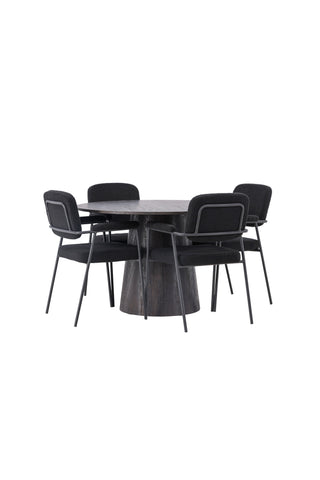 Venture Home Lanzo Matbord φ120 - Mocca/Mocca +Yesterday Dining Chair - Svart / Svart Boucle _4
