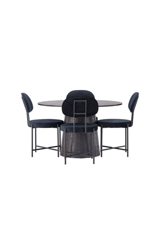 Venture Home Lanzo Matbord φ120 - Mocca/Mocca +Stella Matstol - Svart / Svart Sammet _4
