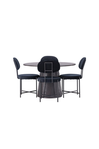 Venture Home Lanzo Matbord φ120 - Mocca/Mocca +Stella Matstol - Svart / Svart Sammet _4
