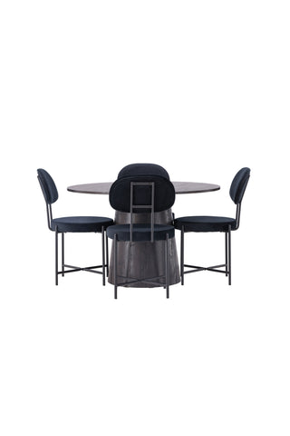 Venture Home Lanzo Matbord φ120 - Mocca/Mocca +Stella Matstol - Svart / Svart Sammet _4